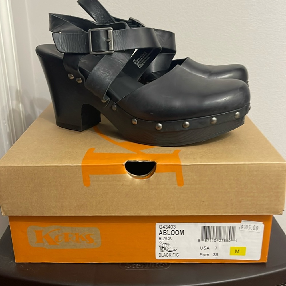 Kork-ease ABLOOM leather open back black heel size 7